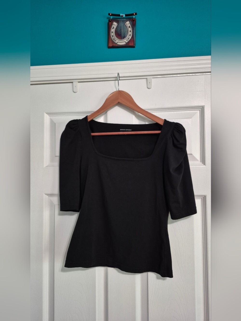 Banana Republic Black Square Neck Puff Sleeve Top